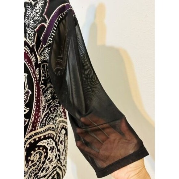 Chicos Travelers Women Size 2 (L) 3/4 Sheer Sleeve Paisley Top Boho Whimsigoth - Picture 3 of 10